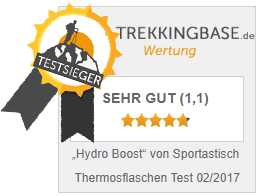Die "Hydro Boost" hat beim Thermosflaschen Test von Trekkingbase die Note 1,1 erhalten.