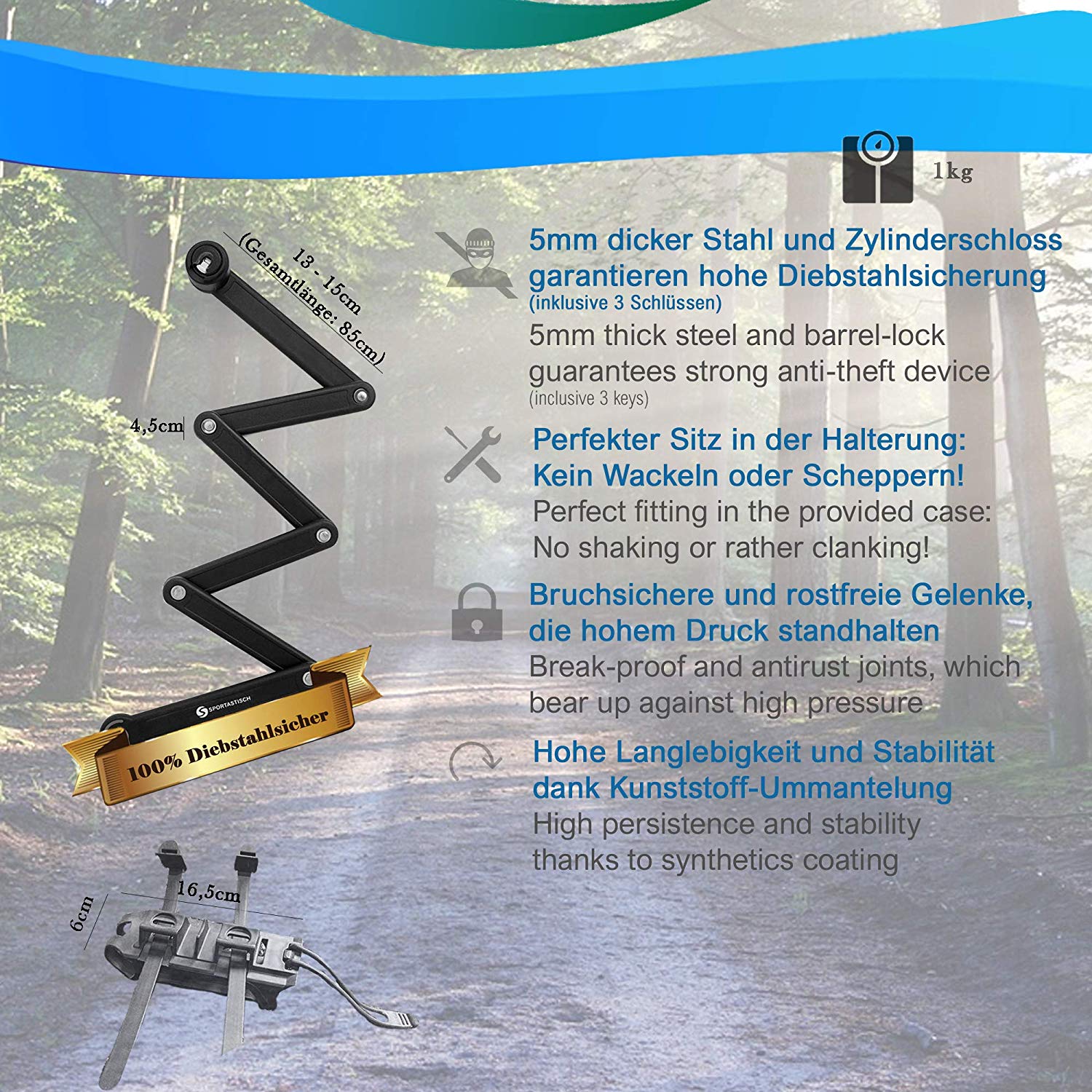 Premium Fahrradschloss "Fold & Hold" von Sportastisch