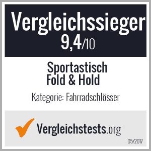 Das Fahrradschloss "Fold & Hold" wurde von Vergleichstests.org zum Vergleichssieger gewählt.